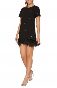 Marullo Crystal & Feather Trim Minidress