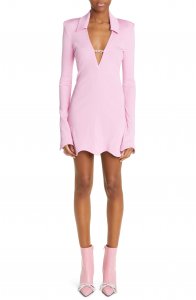 Crystal Bow Ribbed Long Sleeve Minidress