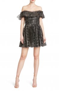 Metallic Off the Shoulder A-Line Minidress