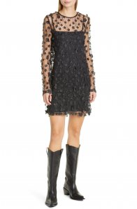 Rocio Metallic Long Sleeve Tulle Dress