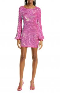 Tara Sequin Long Sleeve Crochet Minidress