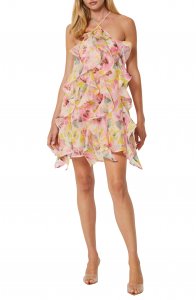 Miah Floral Ruffle Halter Minidress