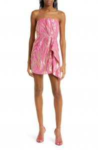 Mayrice Metallic Strapless Silk Blend Minidress