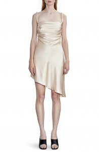 Asymmetric Hem Stretch Silk Minidress