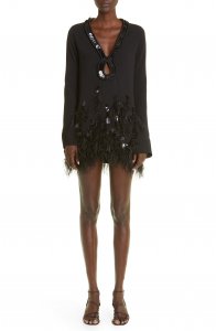 Dancing Crew Long Sleeve Feather Trim Minidress