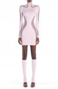 Mesh Panel Long Sleeve Body-Con Minidress