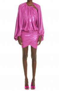 Karen Long Sleeve Ruched Lamé Minidress