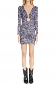 Jordana Floral Print Cutout Long Sleeve Minidress
