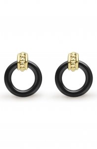 Meridian 18K Gold Black Ceramic Circle Stud Earrings
