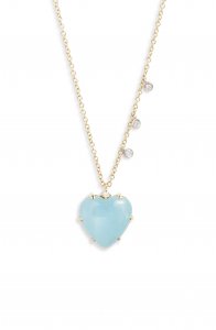 Milky Aquamarine & Diamond Heart Pendant Necklace
