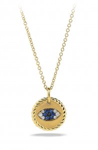 Cable Collectibles Evil Eye Charm Necklace with Blue Sapphire, Black Diamonds and Diamonds