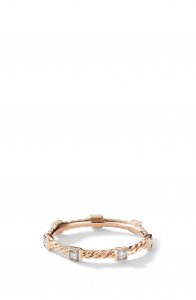 Cable Stack Ring in 18K Rose Gold with Diamonds
