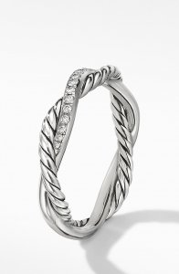 Petite Infinity Twisted Ring with Pavé Diamonds in Sterling Silver
