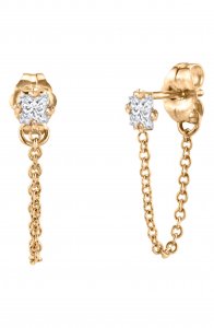 Diamond Huggie Chain Drop Stud Earrings
