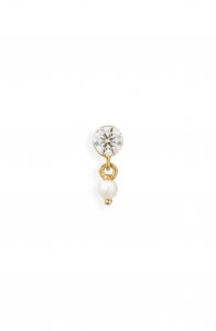 Invisible Set Diamond and Pearl Dangle Threaded Stud Earring