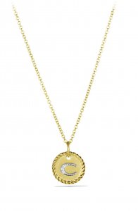 Cable Collectibles Initial Pendant with Diamonds in Gold on Chain