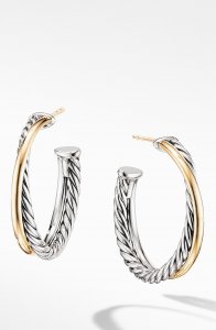 Crossover Medium Hoop Earrings with 18K Yellow Gold