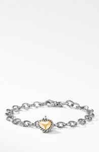 Cable Cookie Classic Heart Charm Bracelet with 18K Yellow Gold