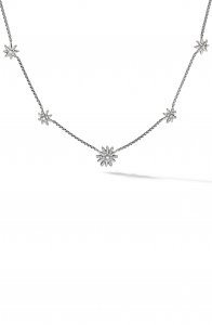 Starburst Station Chain Necklace in Sterling Silver with Pavé Diamonds