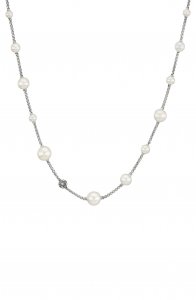 Pearl & Pavé Station Necklace with Diamonds