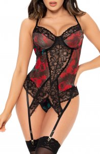 Floral & Lace Underwire Teddy with Garter Straps
