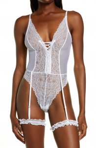 Strappy Lace Teddy with Garter Straps