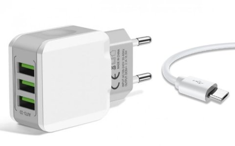 Incarcator universal 3 in 1 microUSB + Cablu Micro-USB CU12