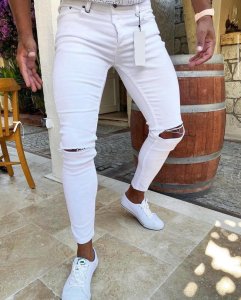 Blugi adolescenti albi conici B1289 G7