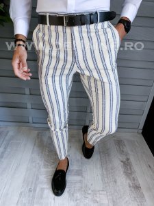 Pantaloni barbati eleganti bej cu dungi B1594 E