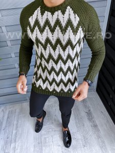 Pulover barbati gros slim fit kaki T3613 102-3*