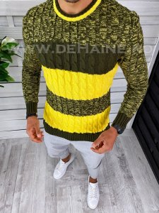 Pulover barbati gros slim fit kaki T3565 110-3