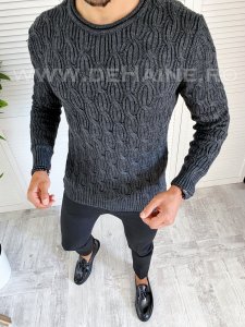 Pulover barbati gros slim fit gri inchis T3548 80-3.3