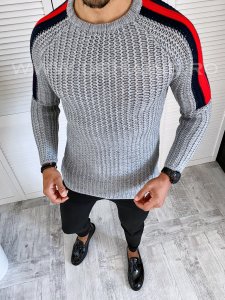Pulover barbati gros slim fit gri T3570 107-5