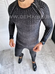 Pulover barbati gros slim fit negru T3711 2-6 E/U1