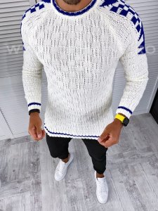 Pulover barbati gros alb slim fit T3562 I1-1.2