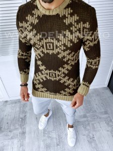Pulover barbati gros slim fit maro T3623 105-5