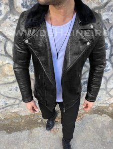 Geaca barbati neagra piele ecologica B2810 **