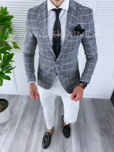 Sacou barbati in carouri slim fit B1486 83-2 E