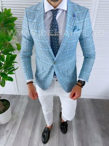 Sacou barbati in carouri slim fit B4237 80-2 100a-2 E