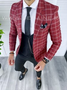 Sacou barbati in carouri slim fit B5020 79-4 100B-1 E