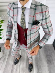 Costum barbati slim fit + Vesta grena B5365