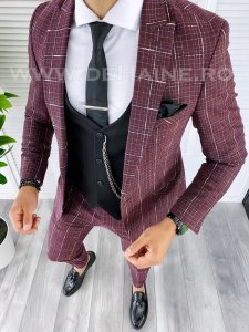 Costum barbati slim fit + Vesta neagra B5368
