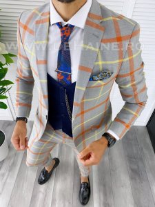 Costum barbati slim fit + Vesta bleumarin B5381