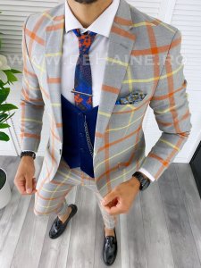 Costum barbati slim fit + Vesta bleumarin B5386
