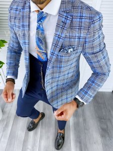 Sacou barbati in carouri slim fit B5594 85-1 E