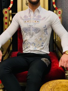 Camasa barbati eleganta alba slim fit pentru evenimente B5630 3-1
