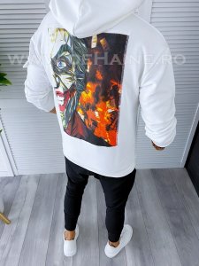 Hanorac barbati slim fit alb cu imprimeu pe spate K386 I8-4