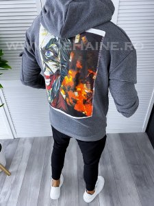 Hanorac barbati slim fit gri cu imprimeu pe spate K386 P19-4.2