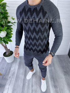 Pulover barbati gros slim fit gri inchis T3613 I16-5