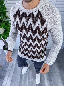 Pulover barbati gros slim fit bej T3613 111-4*